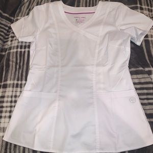 Purple label by healing hands white scrub top